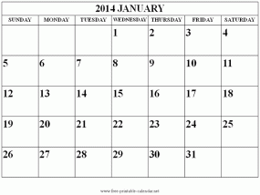 Blank January 2014 calendar
